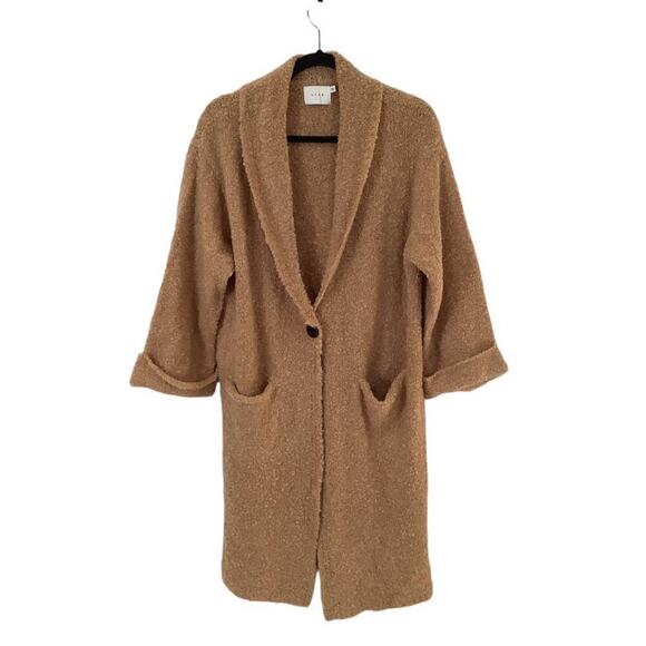 Lush Shawl Lapel Long Cardigan in Camel Long Sleeve Pockets Size Small - Picture 3 of 10